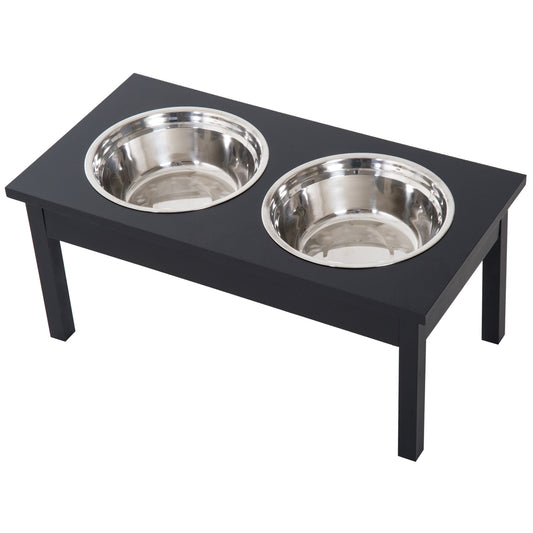 23" Wooden Elevated Dog Feeding Station, Black
