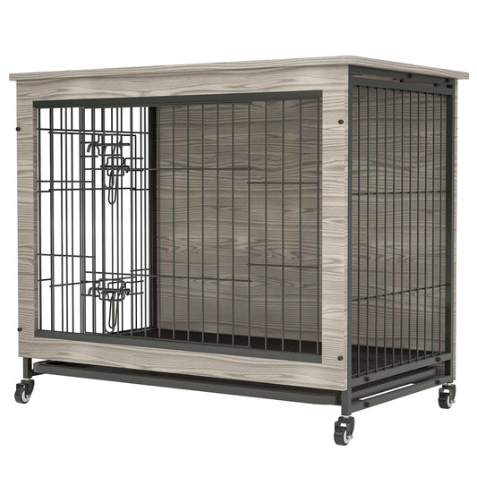 27" Dog Crate Table, Double-Doors, Flip Top, Removable Tray, Small, Grey GIGA