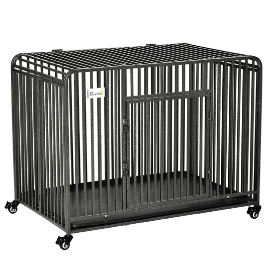 43" Heavy Duty Dog Crate with Removable Tray & 4 Locking Wheels