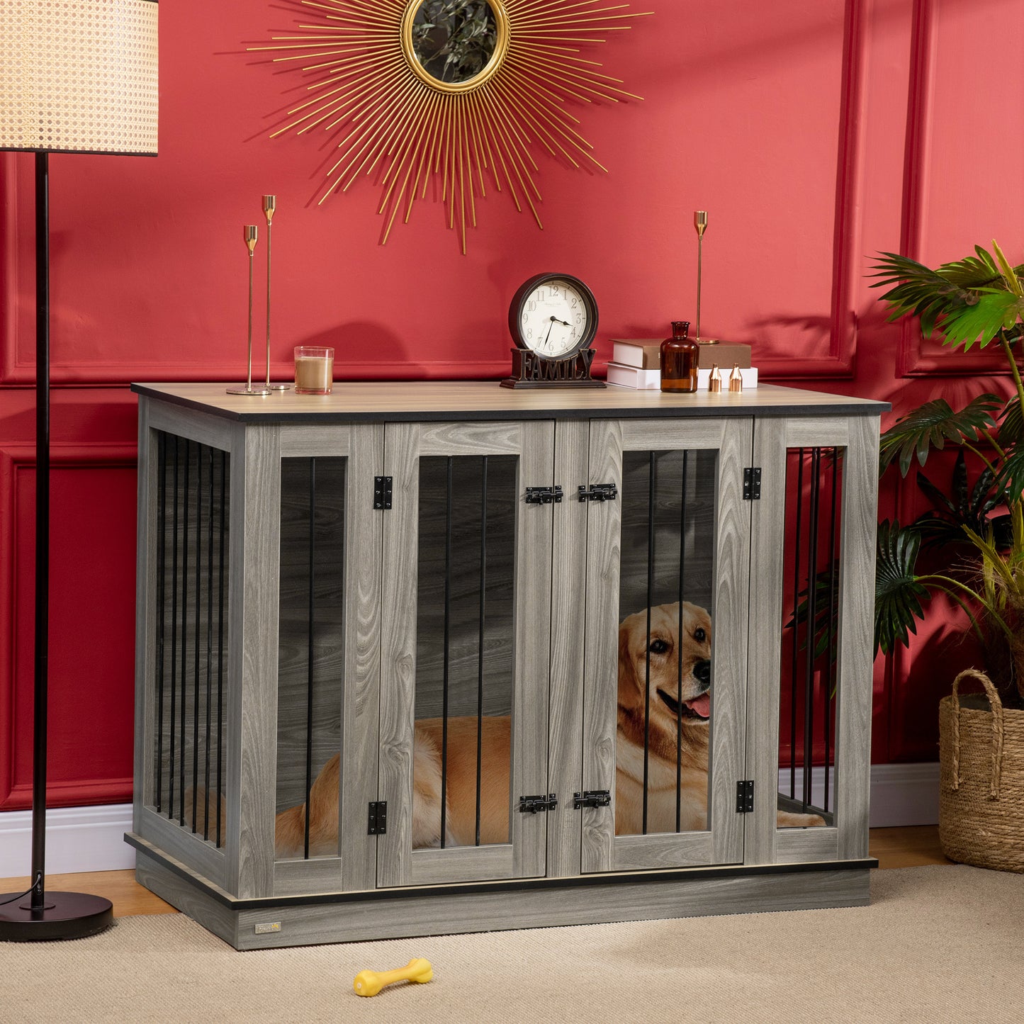 48" Dog Crate with Removable Panel Dark Walnut, Large GIGA