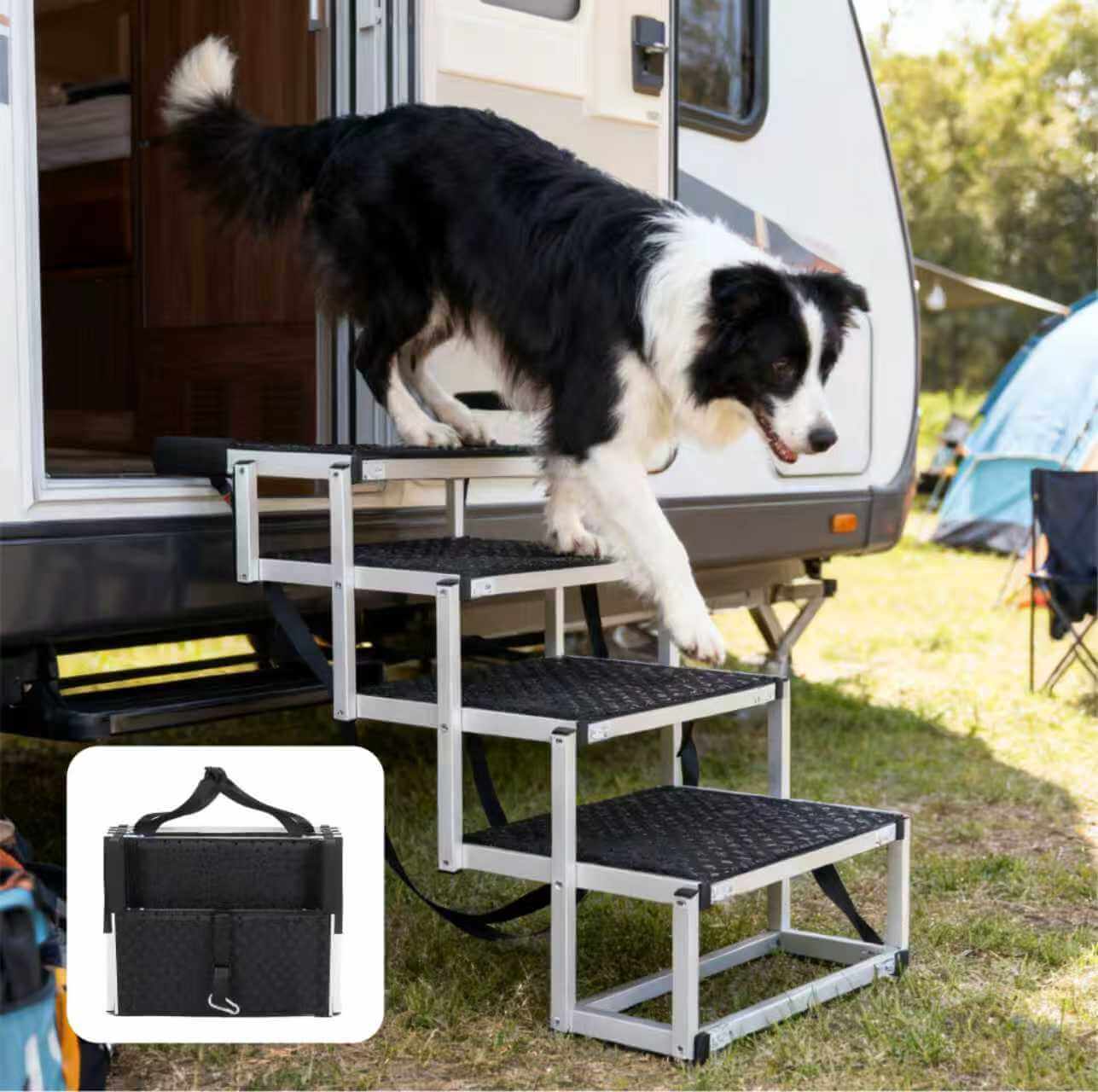 Foldable Dog Stairs, Large Dogs with Non-Slip Surface Supports Up to 250lbs