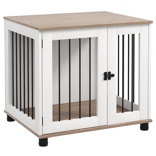 29" Dog Crate, Side Table with Lockable Door for Small and Medium Dogs, Walnut Brown supdog