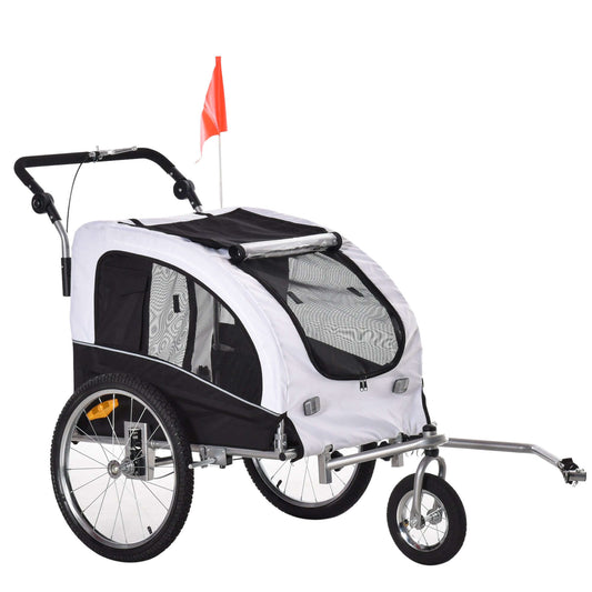 Aosom Dog Bike Trailer 2-In-1 Pet Stroller with Canopy and Storage Pockets, White supdog