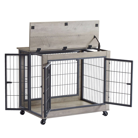 32" Dog Crate Table, Triple-Doors, Flip Top, Grey GIGA