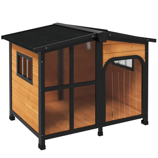 Cabin-Style Dog House for Large Dogs with Openable Asphalt Roof & Giant Window supdog