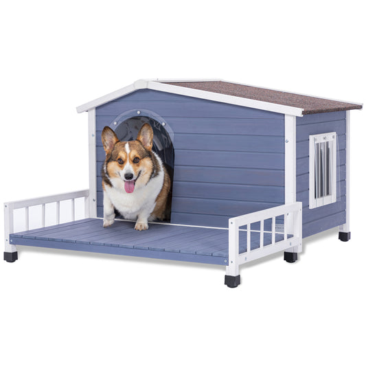Wooden Dog House with Terrace and Open Waterproof Asphalt Roof