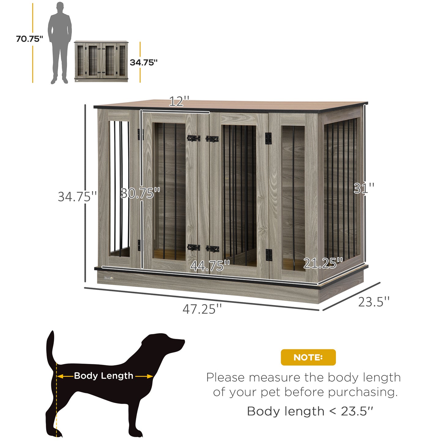 48" Dog Crate with Removable Panel Dark Walnut, Large GIGA