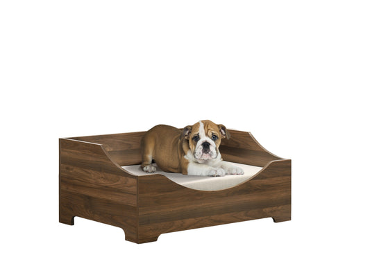 Modern Dog Bed with Cushion, Gibson Brown, Alder Wood Finish, 36" Wide GIGA