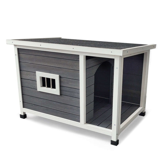 33" Wooden Dog House, Hinged Roof for Easy Cleaning, Gray GIGA